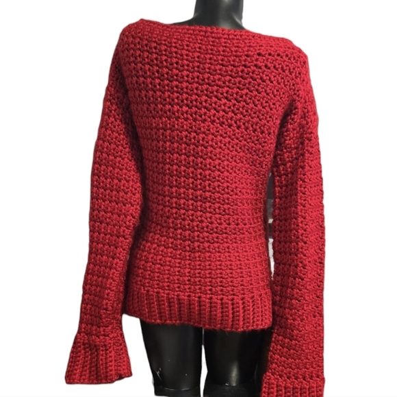 Handknit Red Knit Sweater - Picture 6 of 9